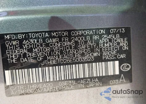 2014 Lexus Is 350 from USA, damaged, VIN JTHBE1D26E5003523